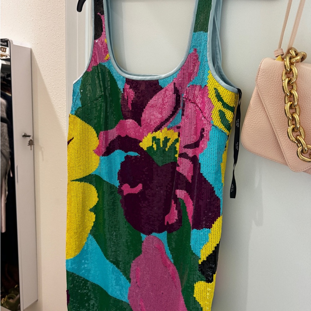 kate spade Multicolor Sequin Floral Dress in Turquoise, Pink & Green